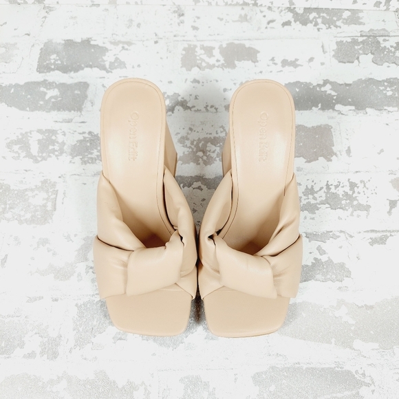 New Open Edit Saydee Faux Leather Cream Block Heel Slip On Sandal F938 - Picture 8 of 12